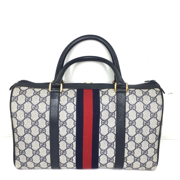 Authentic Gucci navy & grey Boston satchel bag - Picture 2 of 16